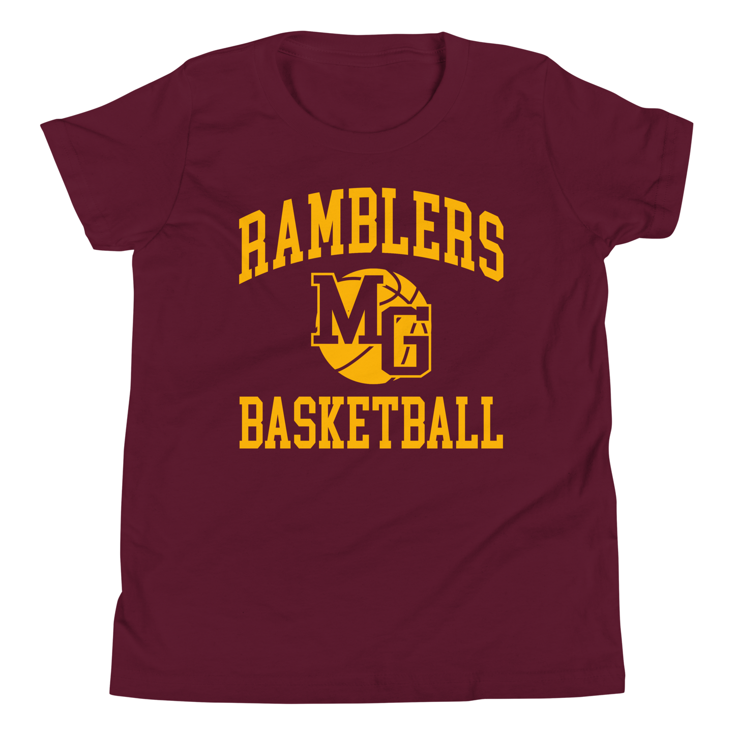 Youth Ramblers Basketball Maroon & Gold Short Sleeve T-Shirt